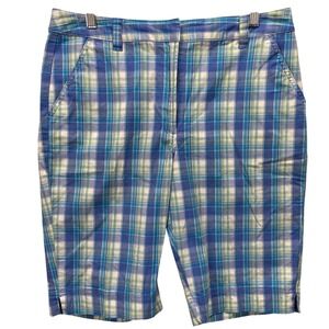 Kim Rogers Petite Women's Plaid Capri Shorts Size 12P  Cotton Blend Stretch